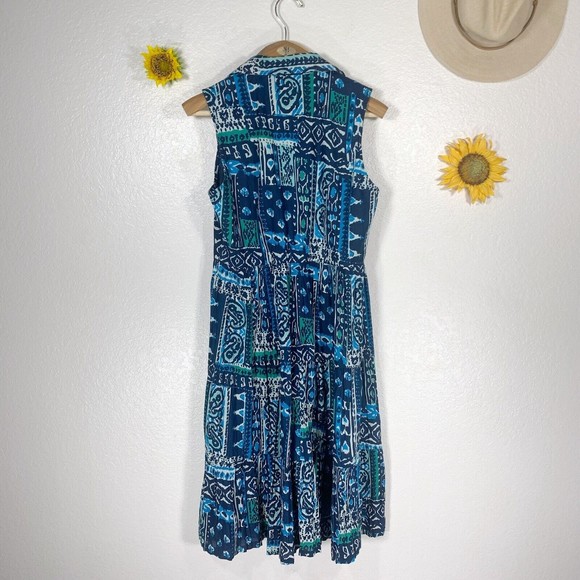 Norm Thompson Tribal Button Up Sleeves Collar Skater Dress Size Petite Small - Picture 7 of 10